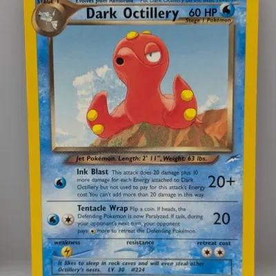 Dark Octillery Pokémon trading card from the Neo Destiny expansion set, released in 2002. Card number 62/105, featuring artwork by...