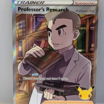 2021 Pokémon Celebrations 25th Anniversary full art Professor's Research Professor Oak trading card, card 024/025.