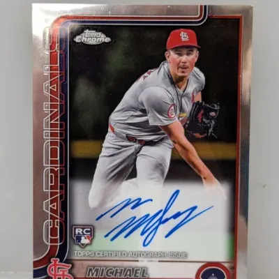 Topps Chrome Michael McGreevy St. Louis Cardinals autographed rookie card in good condition.