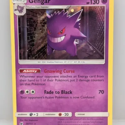 Pokémon trading card featuring Gengar (#38/111) from the Crimson Invasion expansion, released in 2017.
