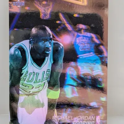 1991-92 Upper Deck Michael Jordan 'Scoring' Hologram basketball card #AW9 in good condition.