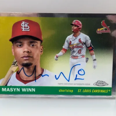 2024 Topps Chrome Masyn Winn certified autographed baseball card featuring the St. Louis Cardinals shortstop.