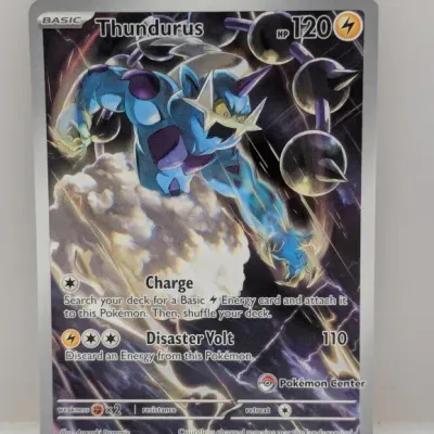 Pokémon Trading Card Game Thundurus promo card with Pokémon Center stamp, number SVP EN 209.