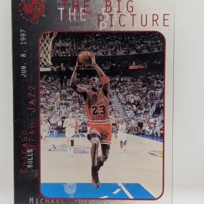 1997 Ultra Michael Jordan 'The Big Picture' insert basketball card #5, featuring a photo from the Chicago Bulls vs. Utah Jazz...
