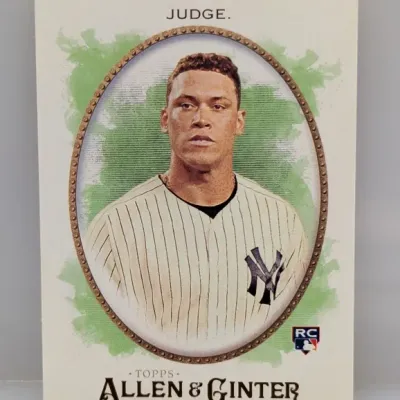 2017 Topps Allen & Ginter Aaron Judge rookie card featuring a framed oval portrait design.