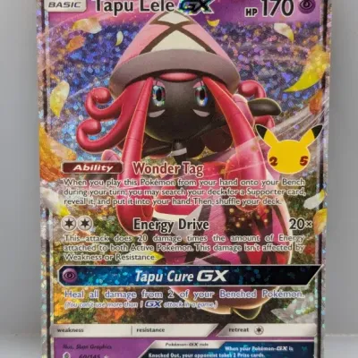 Tapu Lele GX Pokémon card from the 25th Anniversary Celebrations Classic Collection set, featuring ultra rare full-art foil finish.