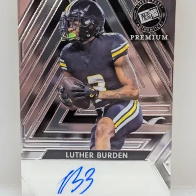 2024 Press Pass Premium Luther Burden autographed football trading card with certified authenticity seal.