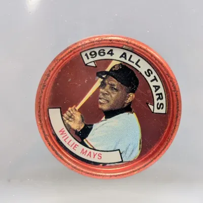 Vintage 1964 Topps All-Stars metal coin featuring Willie Mays of the San Francisco Giants.