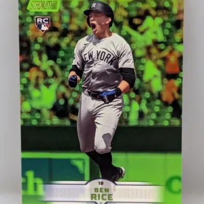 Topps Stadium Club Ben Rice rookie baseball card featuring a vibrant green parallel border, in excellent condition.