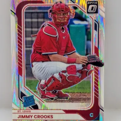 Donruss Optic Jimmy Crooks Rated Rookie holographic baseball trading card in excellent condition.