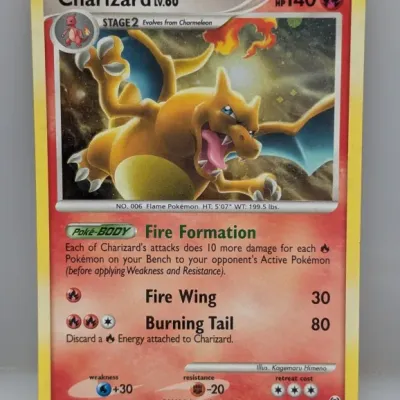2009 Pokémon Charizard LV.60 trading card (1/99) illustrated by Kagemaru Himeno from the Arceus set.