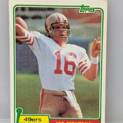 1981 Topps Joe Montana rookie football card (#216), depicting the San Francisco 49ers quarterback in fair condition with light corner wear.