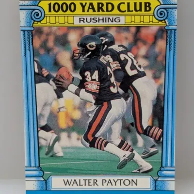 1991 Topps 1000 Yard Club Walter Payton football card #1, featuring the Chicago Bears running back in good condition.