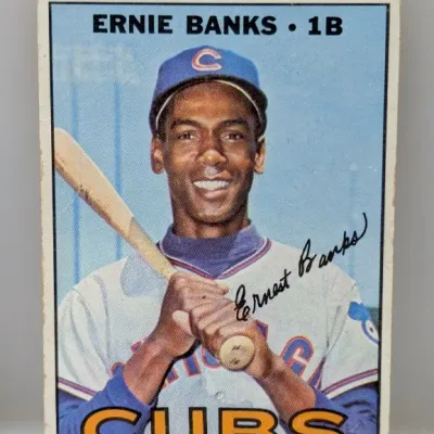 1968 Topps Ernie Banks #310 Chicago Cubs baseball card featuring a facsimile signature, showing light corner and edge wear.