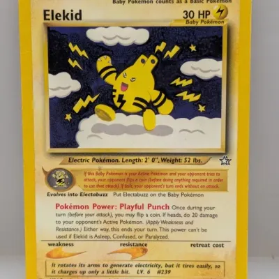 Vintage Elekid 22/111 Neo Genesis Unlimited Pokémon trading card, illustrated by Miki Tanaka and published in 2000.