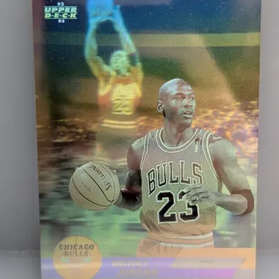 1992-93 Upper Deck Michael Jordan hologram basketball card featuring his Chicago Bulls jersey #23.