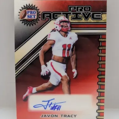 Pro Set Pro Active autographed Javon Tracy trading card featuring an on-card signature in blue ink.
