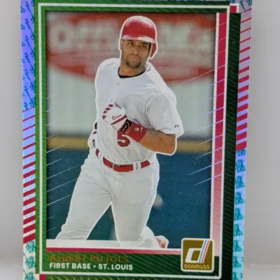 Donruss Albert Pujols St. Louis Cardinals baseball card featuring a colorful holographic patterned border.