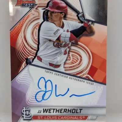 Topps Certified Autograph Issue Bowman's Best baseball trading card featuring JJ Wetherholt of the St. Louis Cardinals in good...