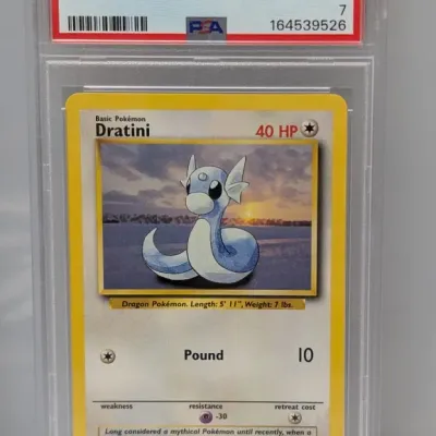 PSA 7 Near Mint graded 1999 Pokémon Base Set Dratini card #26.