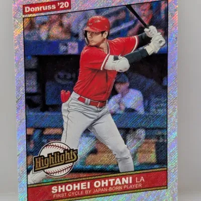 2020 Donruss Shohei Ohtani Highlights holographic foil baseball card in near-mint condition.