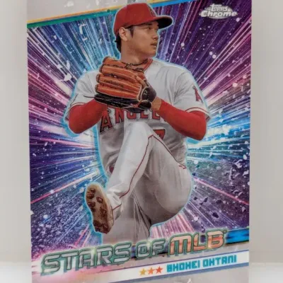 Topps Chrome Shohei Ohtani "Stars of MLB" insert trading card, featuring him in his Los Angeles Angels uniform.