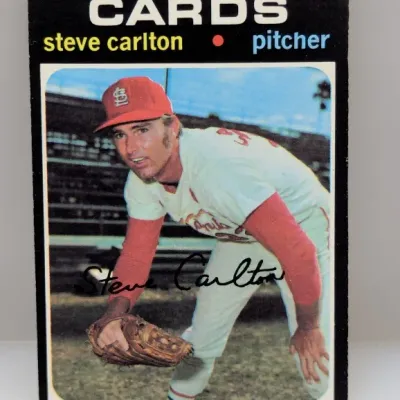 1971 Topps Steve Carlton #55 baseball card featuring the St. Louis Cardinals pitcher, showing light edge wear and sharp black borders.