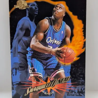 1993-94 SkyBox Shaquille O'Neal Orlando Magic basketball trading card featuring a fiery action design.