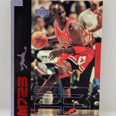 1997-98 Upper Deck Michael Jordan #23 basketball card featuring the Chicago Bulls star in action.