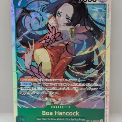 One Piece Card Game Boa Hancock OP16-032 Super Rare alternate art holographic trading card in near-mint condition.