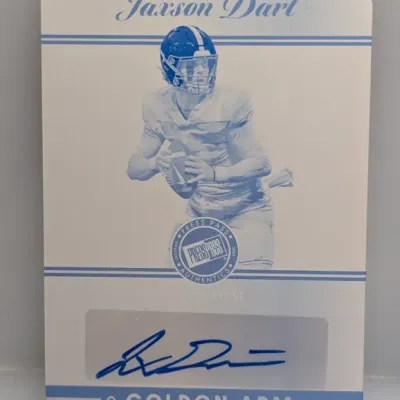 2024 Press Pass Premium Jaxson Dart 'Golden Arm' certified authentic printing plate card featuring an on-card autograph.