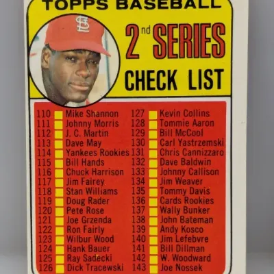 1968 Topps Baseball 2nd Series Checklist trading card #107 featuring Lou Brock, unmarked in good vintage condition.