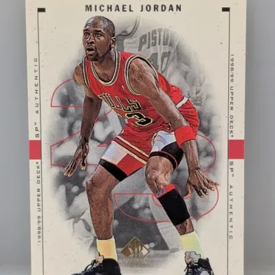 1998-99 Upper Deck SP Authentic Michael Jordan Chicago Bulls trading card, in clean condition.