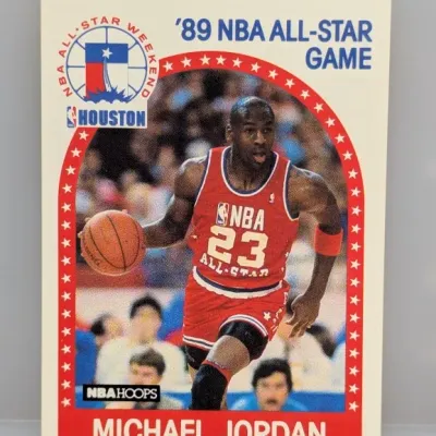 1989-90 NBA Hoops Michael Jordan '89 NBA All-Star Game basketball trading card #21. The card appears to be in good condition with...
