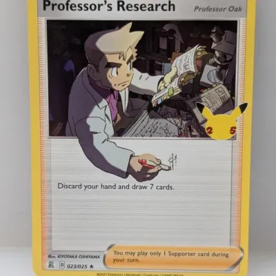 Pokémon TCG Professor's Research Professor Oak trading card, number 023/025 from the 25th Anniversary Celebrations set.