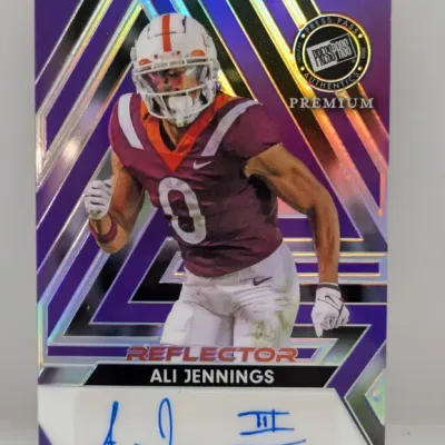 2024 Press Pass Premium Reflector autographed trading card featuring Virginia Tech wide receiver Ali Jennings III.