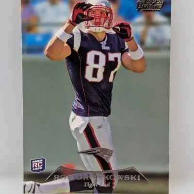 2010 Topps Prime Rob Gronkowski rookie football card featuring him in his New England Patriots uniform.