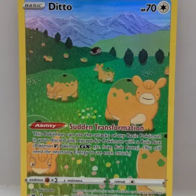 2023 Pokémon Ditto full-art secret rare trading card (GG22/GG70) from Crown Zenith, featuring artwork by Miki Tanaka.