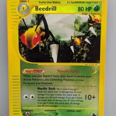2003 Pokémon Skyridge Beedrill reverse holofoil trading card (#5/144), illustrated by Hikaru Koike.