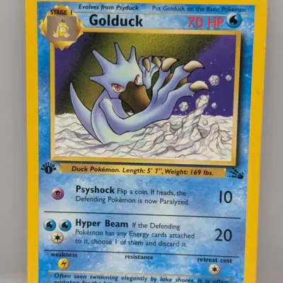 1st Edition Golduck Pokemon trading card #35/62 from the 1999 Fossil set, illustrated by Kagemaru Himeno.