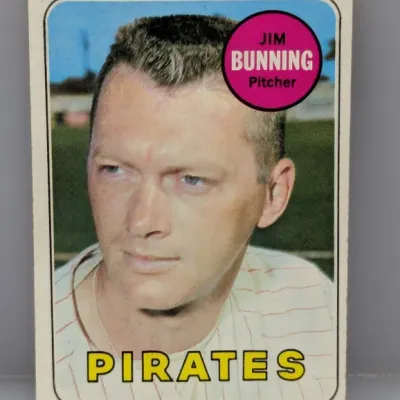 1969 Topps Jim Bunning baseball card (#215) featuring the Pittsburgh Pirates pitcher.