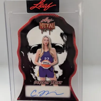 Leaf Metal Cameron Brink autographed die-cut basketball trading card, encased in a protective magnetic holder.