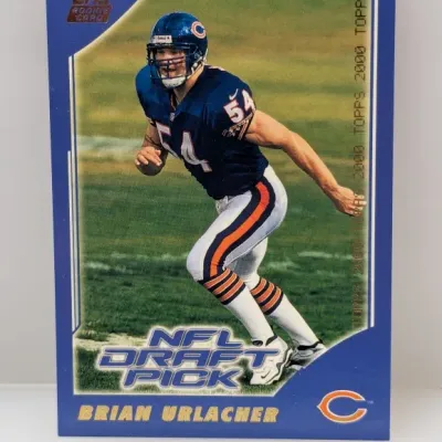 2000 Topps NFL Draft Pick rookie trading card featuring Brian Urlacher of the Chicago Bears.