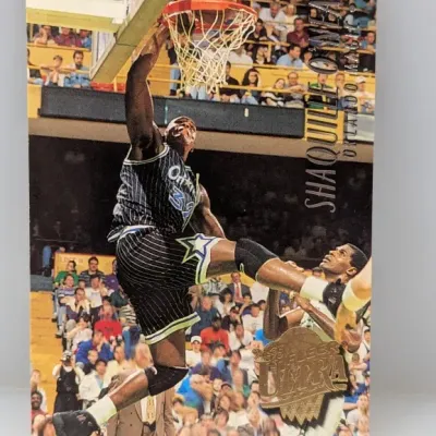1992-93 Fleer Ultra Shaquille O'Neal rookie basketball trading card, featuring him in his Orlando Magic uniform.