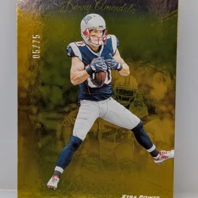 Panini Prestige Danny Amendola Xtra Points gold parallel trading card, serial numbered 05/75.