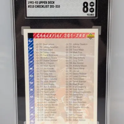 SGC-graded 8 NM-MT 1992-93 Upper Deck #310 Checklist trading card.