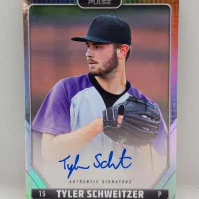Pulse Tyler Schweitzer autographed baseball card featuring an authentic blue ink signature.