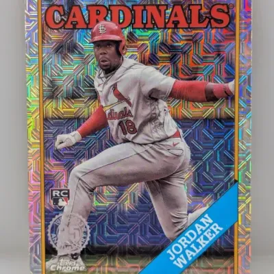 2023 Topps Chrome Silver Pack Mojo Refractor Jordan Walker rookie trading card (#T88C-1) in excellent condition.