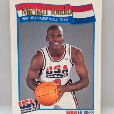 1991-92 NBA Hoops Michael Jordan 1992 USA Basketball Team trading card (#579) in good condition with sharp corners.