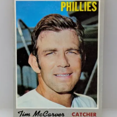 1970 Topps Tim McCarver Philadelphia Phillies catcher vintage baseball card #385 in good condition.
